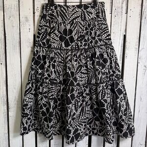Jones New York Floral Maxi Broom Skirt Size 8 Black White Cotton Lace Trim Boho